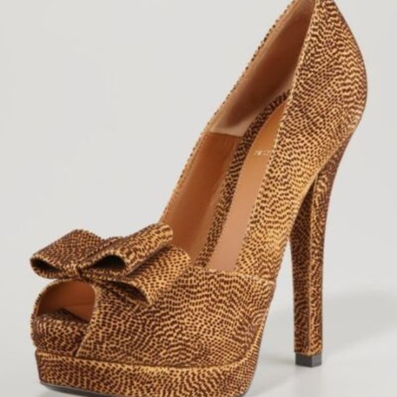FENDI Deco Textured Suede Peep Toe Bow Platform Pumps Shoes Heels - Picture 1 of 10